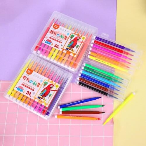 12/18/24/36 Colors Washable Soft Tip Watercolor Pen Set Graffiti Art Marker Painting Pen Drawing Sketch School Student Supplies