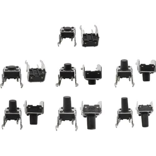 20Pcs 6x6 PCB Momentary Tactile Tact Push Button 6*6*4.3/4.5/5/6/7/7.5/8/9/10mm 4-Pin Self-reset Switch Right Angle With Stent