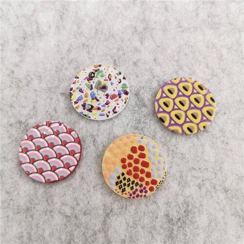 30pcs/lot 38mm color pattern print Relief effect geometry rounds shape acrylic beads diy jewelry earring/garment accessory