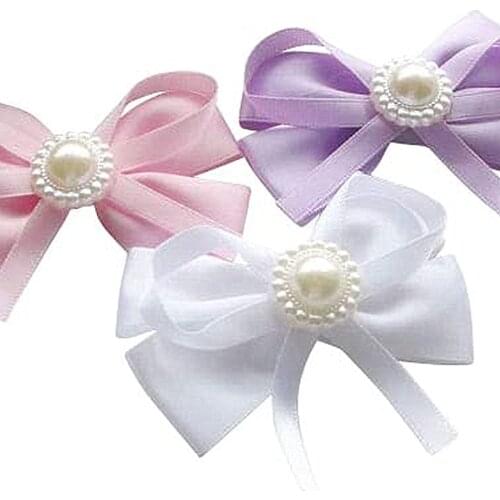 15pcs 8CM Large Satin Ribbon Flowers Bows w/pearl Wedding Decor