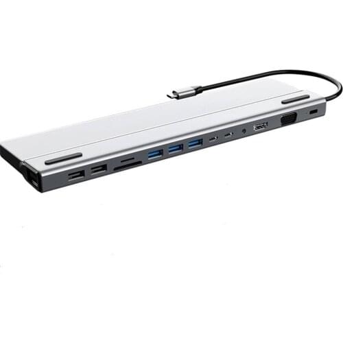 Adapter 14-In-1 Type C Hub USB C To HDMI-compatible VGA RJ45 USB 3.0 Ports Card Reader USB-C Power Delivery Adapter