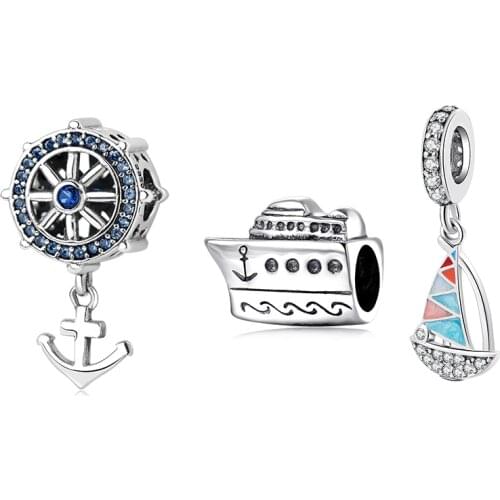 925 Sterling Silver Anchor Telescope Cruise Ship Charm Beads Fit Original European Bracelet Jewelry Making Fashion Pendants