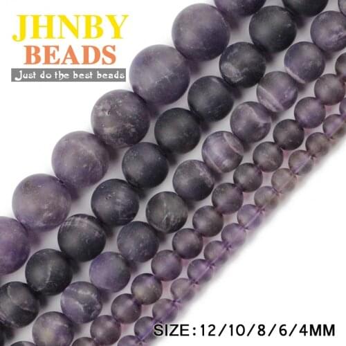 JHNBY Matte Natural Purple Crystal Stone 4/6/8/10/12MM Round ball Loose beads for jewelry accessories bracelet making DIY