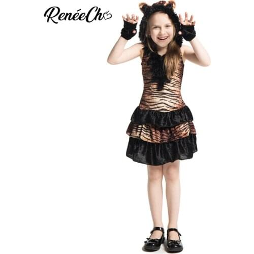 Reneecho Halloween Costume For Kids Animal Party Cosplay Girls Tiger Costume Fancy Dress carnaval fantasia