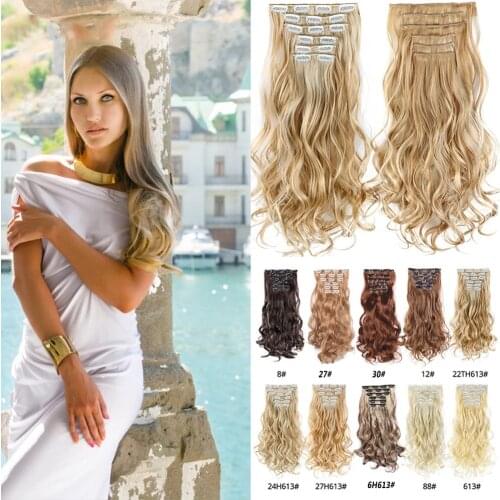 Long Wavy Hair Extensions Synthetic Clip In Hair Extensions Ombre Honey Blonde Dark Brown Thick Hairpieces 6pcs/set 20 Inch