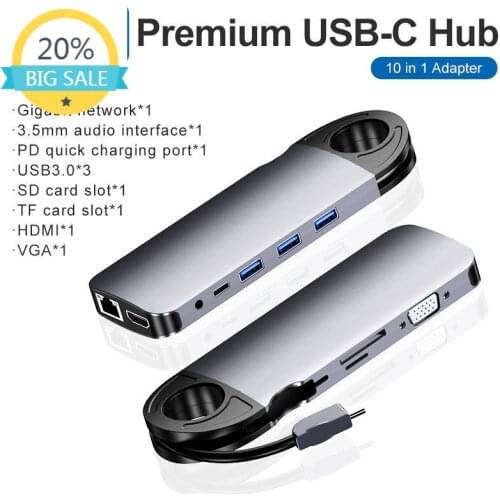 Type-c to HDMI VGA 10-in-1 Docking Station USBC Notebook Multi-Port Expansion Converter