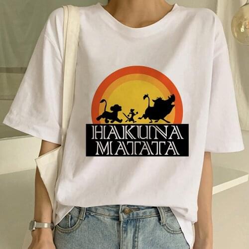 Kawaii Women Simba HAKUNA MATATA New Tops Female Loose Tshirt Summer Tee White T-shirts Round Neck Oversized T Shirt Dropship
