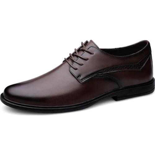Classic Man Pointed Toe Dress Shoes Mens Leather Black Wedding Shoes Oxford Formal Shoes Retro Lace-up Solid Lightweight Gents