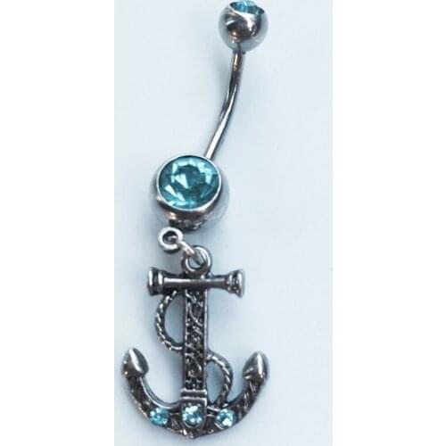 High quality Cross Anchor Medical Steel Blue Crystal Rhinestone Belly Button Ring Dangle Navel Body Jewelry Piercings Tassel