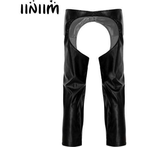 Men Latex Leggings Sexy Open Crotch Cowboy Chaps Tights Sissy Wetlook Leather Hot Pole Dance Clubwear Pants Gay Erotico Trousers