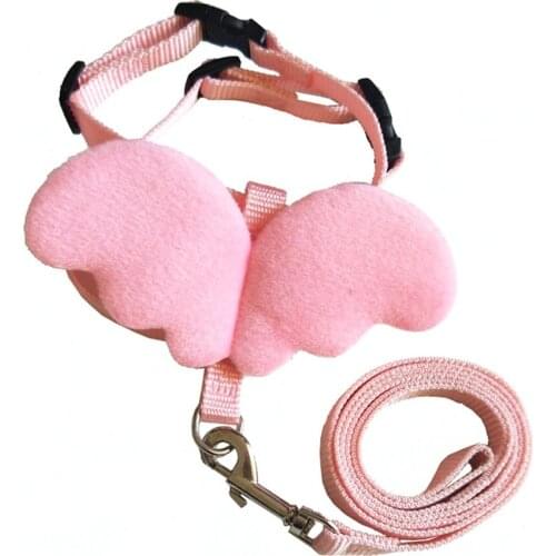 Cute Pet Dog Leashes Collars Set for Small Pet Adjustable Dog Harness with Angel Wings Nylon Strap Pet Accessories