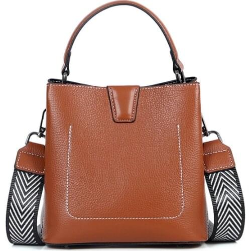 Fashion Women Genuine Leather Shoulder Bag Small Flap Bucket Crossbody Handbags Top Handle Tote Messenger Bags Cowhide Sling Bag