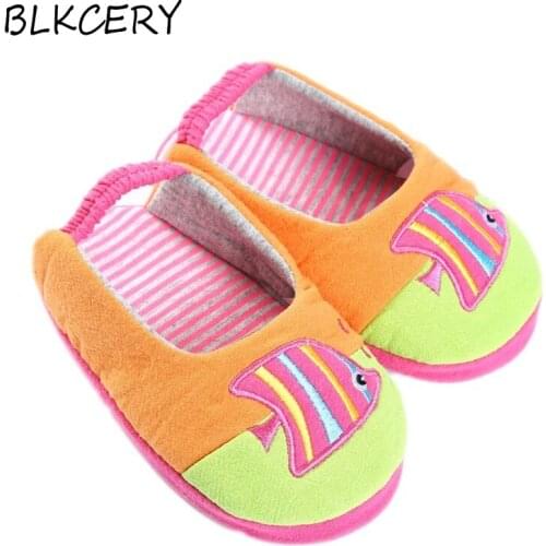 Fashion Brand Toddler Girls Slippers for Baby Boy Slippers Plush Warm Cartoon Fish Children Home Shoes Little Kid House Footwear