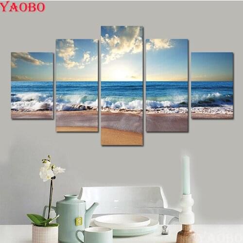 5D diy diamond painting 5pcs set Seascape full square round drill diamond embroidery mosaic cross stitch kits wall sticker decor