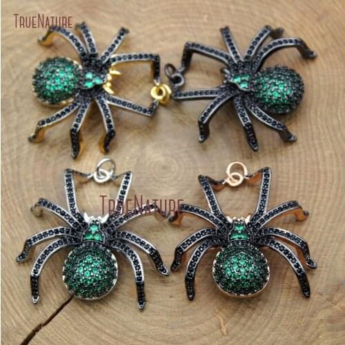 New Design Micro Inserts Green Zircon Spider Shape Pendant Copper Jewelry Colors Cubic Zircon Beads In 33*32 PM10340