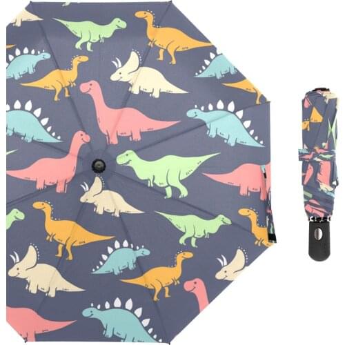 New Fully-automatic Three Folding Umbrella Dinosaur Printed Children Auto Open and Close Windproof Umbrella