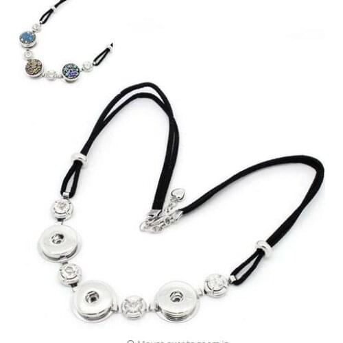 Fashion black velvet necklace rhinestone 3buttons snap necklace 60cm fit 18MM snap buttons jewelry wholesale DJ0110
