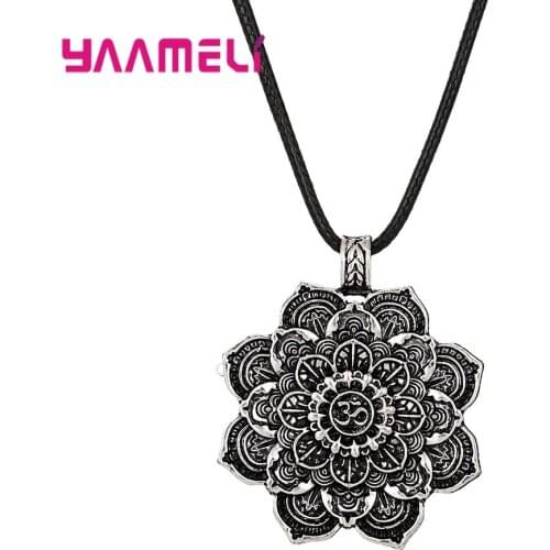 Promotion Antique Religious 925 Sterling Silver Flower Peace statement OM Initial Pendant Necklaces For Women Yoga Jewelry