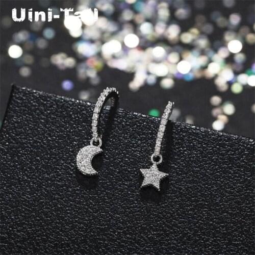 Uini-Tail hot new 925 sterling silver temperament star and moon micro-inlaid no team called earrings Korean fashion tide GN993
