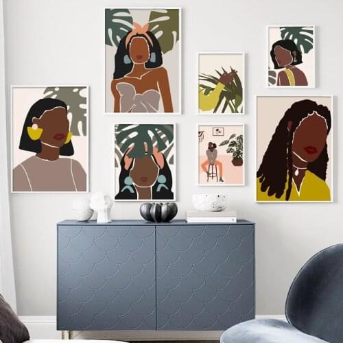 Modern Abstract Geometry Girl Leaf Plant Nordic Posters And Prints Wall Art Canvas Painting Wall Pictures For Living Room Decor