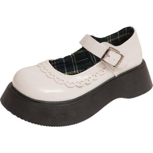 Pure Color British Style Lace Big-Toed Shoes Thick-Soled Mary Jane Shoes 2021 New Lolita Shoes Japanese Small Leather Shoes