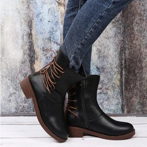 Convenience Back Zipper Womens Shoes Winter Personality Fashion Women Mid-boots Large Size Low-heel Polished Retro Women Shoes