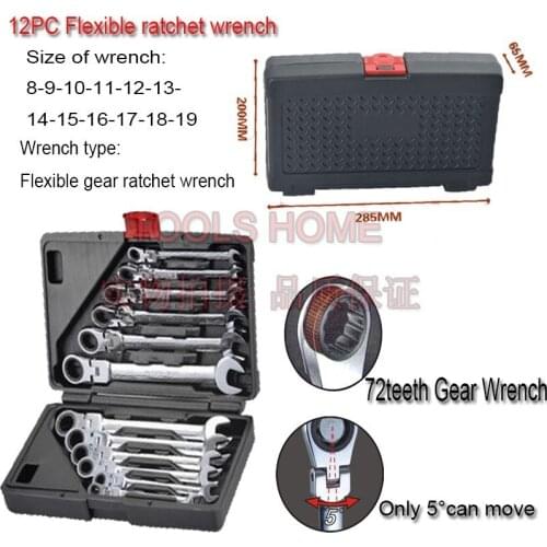 Hot Sale Professional Metric Head 8-19mm 12 Pcs/Lot Ratchet Wrench Combination Multifunction Universal For Car Repair Tools