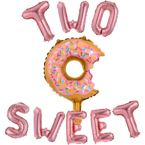 1set 16 inch Rose Gold two sweet Letters Foil balloons Donut Balloon for baby shower 2nd Birthday party Decor party supplier