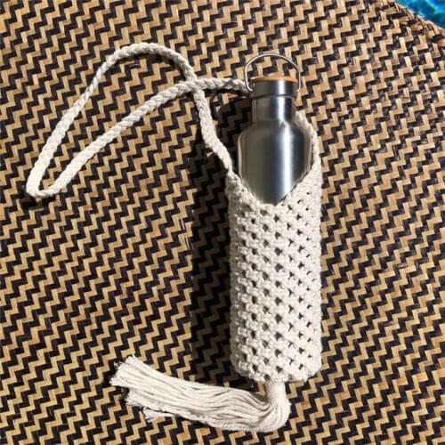 Crochet Bottle Holder with Tassel Macrame Water Bottle Holder Wine Bottle Bag