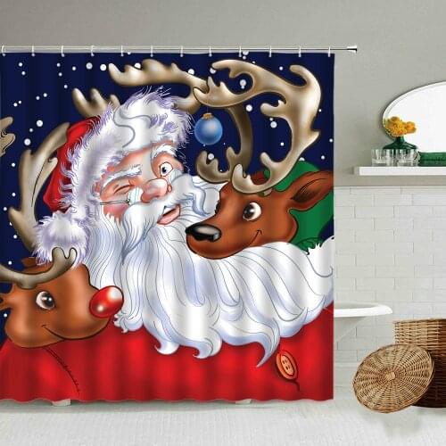 Merry Christmas Shower Curtain Cartoon Santa Claus Elk Snowflake Dream Night View Child Bathroom With Hook Waterproof Screen Set