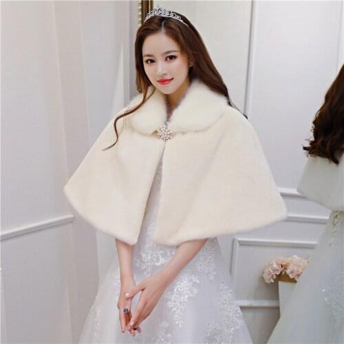 Champagne Faux Fur Women Wedding Bridal Wrap Shawl Bolero Shrug Winter Jacket Stole Cape Coat Evening Party Dress Cover Up
