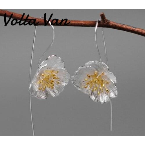 Volta Van 925 Sterling Silver 2021 New Vintage Drop Earrings Nature Flower Jewelry Elegant Original Design Women Silver Earrings