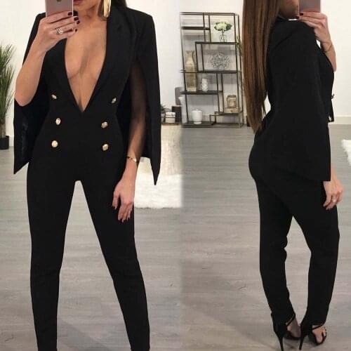Plunge V Neck Slim Double Breasted Coat Tailored Blazer Cloak Poncho Cape Bodysuit Womens Jumpsuit Jacket Costumes Plus Size