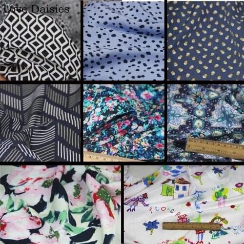 100% Rayon BLACK Geometric Small Flower Cartoon Doodle Paisley Watercolor Fabric Thin Cool for Summer Shirt Home Clothes Dress