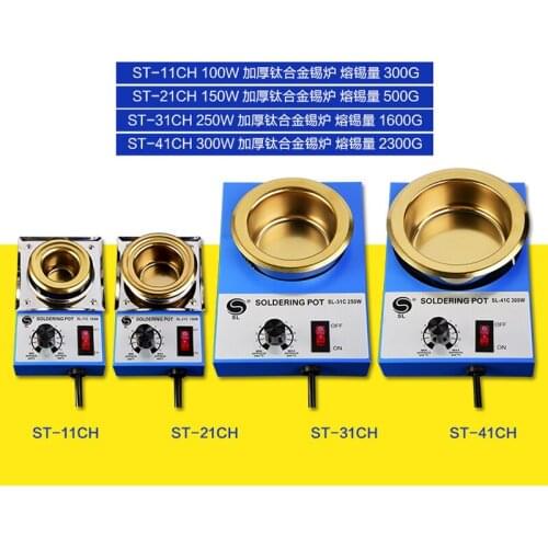 100W 150W 250W 300W Lead-free Solder Pot Soldering Desoldering Bath Titanium Plate 36mm 50mm 80mm 100mm 480 Degree AC220V