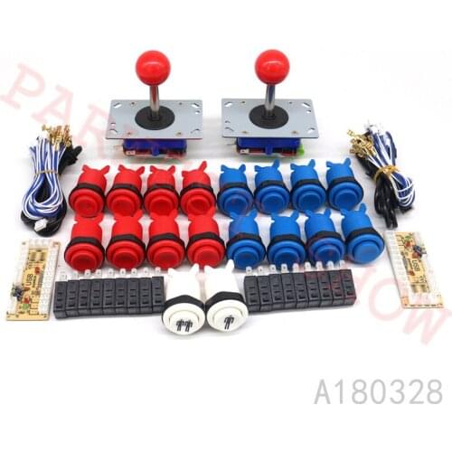 2PCS Zippy Joystick with long shaft+16PCS Red/Blue Happ style buttons+1P/2P white push button+Yellow Zero Delay USB Encoder