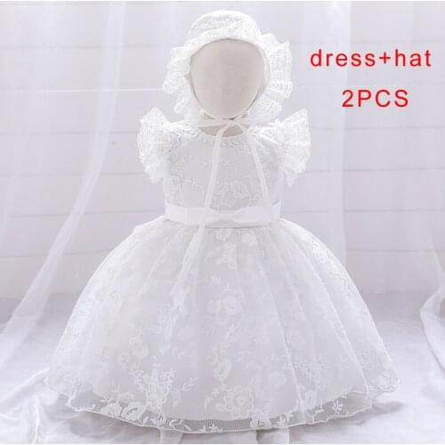 2020 Winter Flower Pink 1st Birthday Dress For Baby Girl Clothes Party And Wedding Dresses White Princess Tutu Dress Ceremony