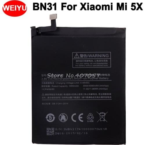 3000/3080mAh BN31 Battery For Xiaomi Mi 5X Mi5X \ Redmi Note 5A 5A pro Bateria Batterij Accumulator