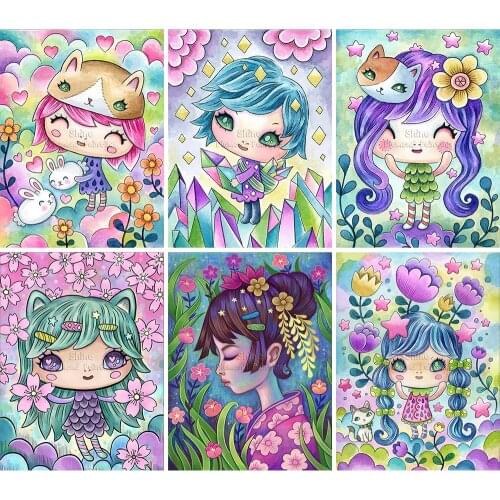 5D DIY Diamond Painting Girl Flower Fantasy Cartoon Full Square Round Handmade Mosaic Set Embroidery Cross Stitch Home Decor