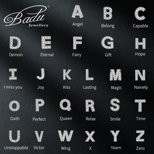 Badu 1 Pair of Cute Mini s925 Sterling Rhinestone Geometric 26 English Letters Helix Stud Earrings for Women Girl