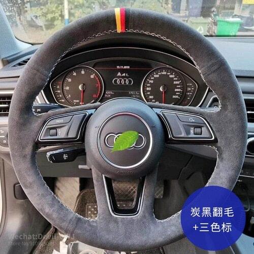 For audi a2 (8z) a3 (8l) a4 (b5 b6) avant a6 (c5) a8 (d2) s4 steering wheel covers Alcantara hand-stitched car accessories