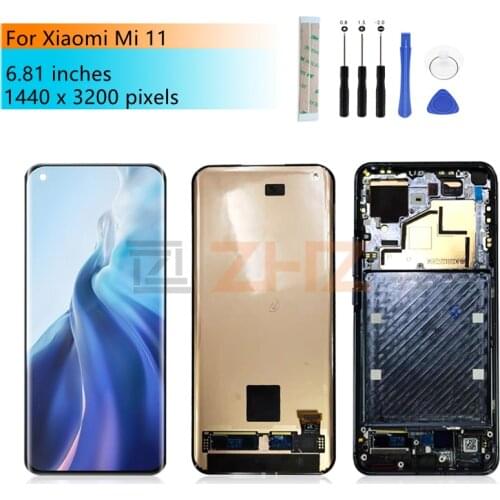 For Xiaomi Mi 11 LCD Display Touch screen Digitizer Assembly With Frame For mi 11 Screen Replacement Repair Parts 6.81"