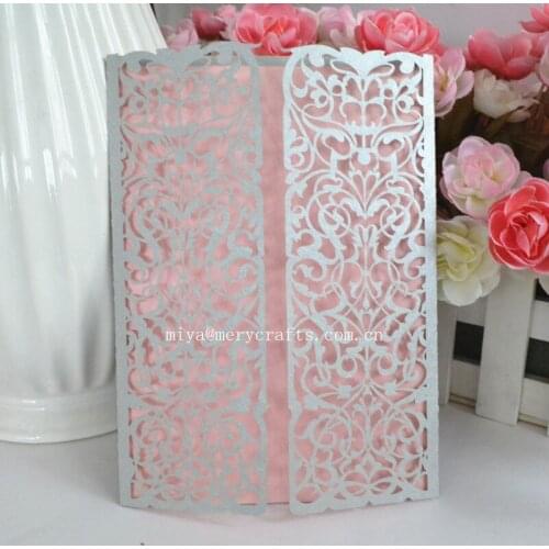 50pcs /lot laser cut elegant silver red wedding invitations chinese