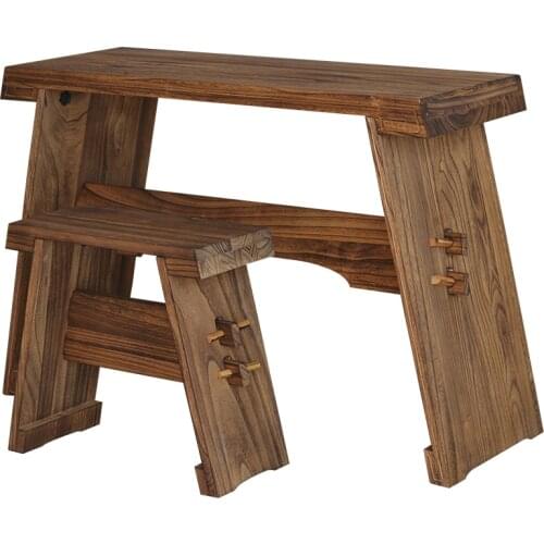 Guqin Table and Bench Paulownia Antique Solid Wood with Resonance Box Removable Portable Tea or Sinology Desk