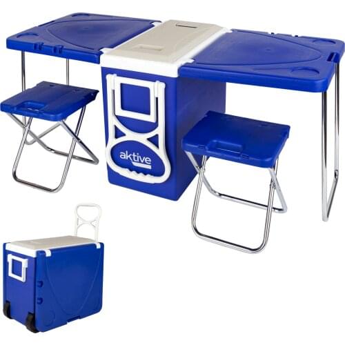 Fridge with folding table and camping Aktive stools, portable tables, folding camping table, camping table with chairs