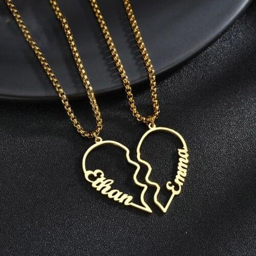 HUHUI Customized Name Necklace Personality Jigsaw Heart Hollow Pendant Stainless Steel Unisex Couple Jewelry Anniversary Gift
