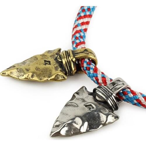 Stone Spear Pendant Brass Knife Beads Parachute Cord Bead Outdoor EDC Tool