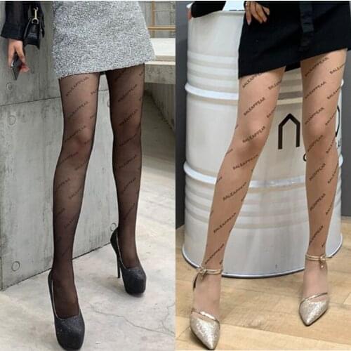 Summer new English print arbitrary cut pantyhose lady JK stockings B letter Paris tide card 8D black stockings