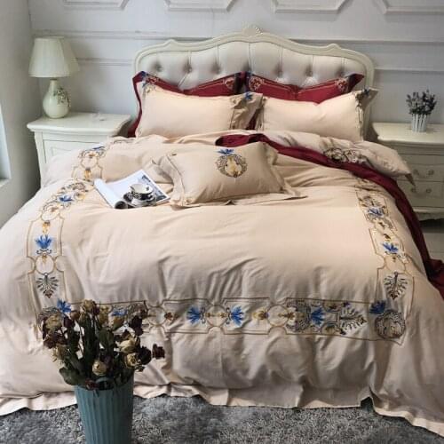 Nice Red Egyptian Cotton Luxury Royal Bedding set Embroidered Queen King Size Duvet Cover Bed linen set Decorative Pillowcase