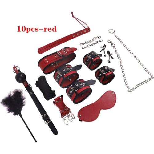 Leather sex slave bondage bundle set adult game handcuffs whip sex toys plush BDSM suit nipple clip anal plug sex toys for women